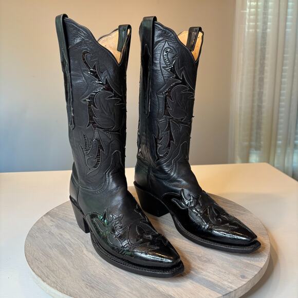 Lucchese Women's Black Leather Embellished Cowboy Cowgirl Boots US Size 6.5 - Picture 3 of 13